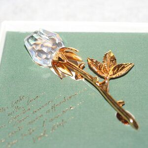 Swarovski Crystal Flower w Gold Stem Leaf Brooch Memories 174971 MIB W/COA